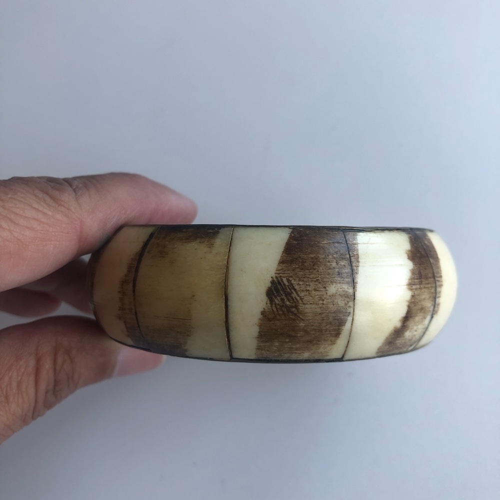 Vintage brass ivory bone bangle bracelet
